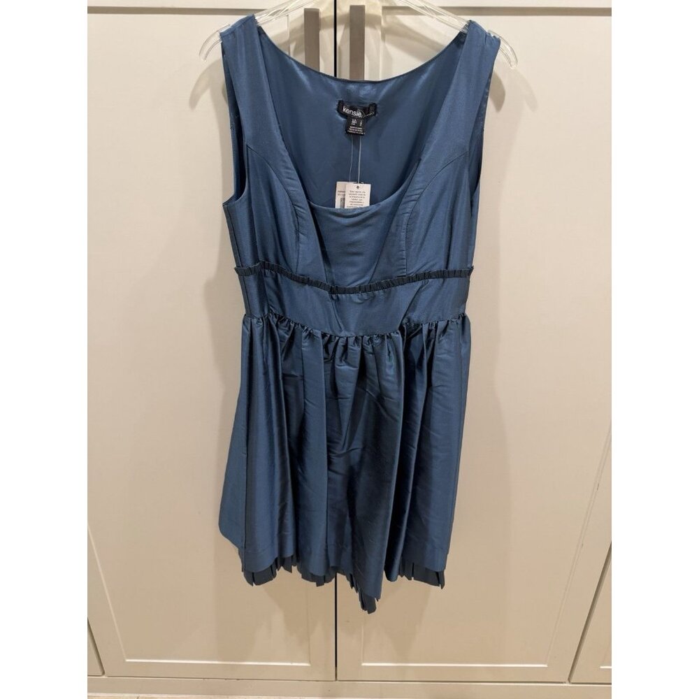 Y2K Vintage Kensie Fit and Flare 100% Silk Smoke Blue Dress Size Large